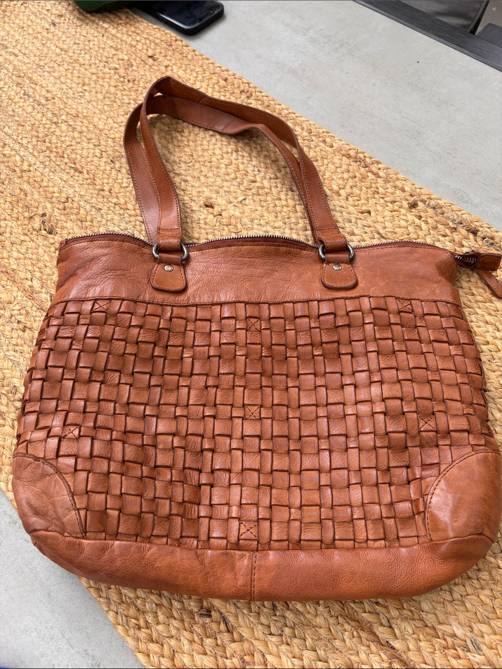 Vilenca Holland Anthropologie Bethany‎ woven leather shoulder bag tote purse